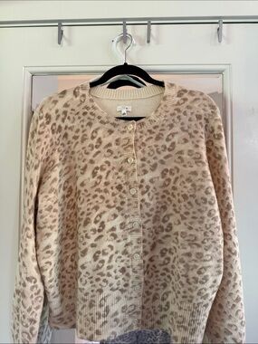 aerie Leopard Print Cardigan Sweater - Cream/Taupe